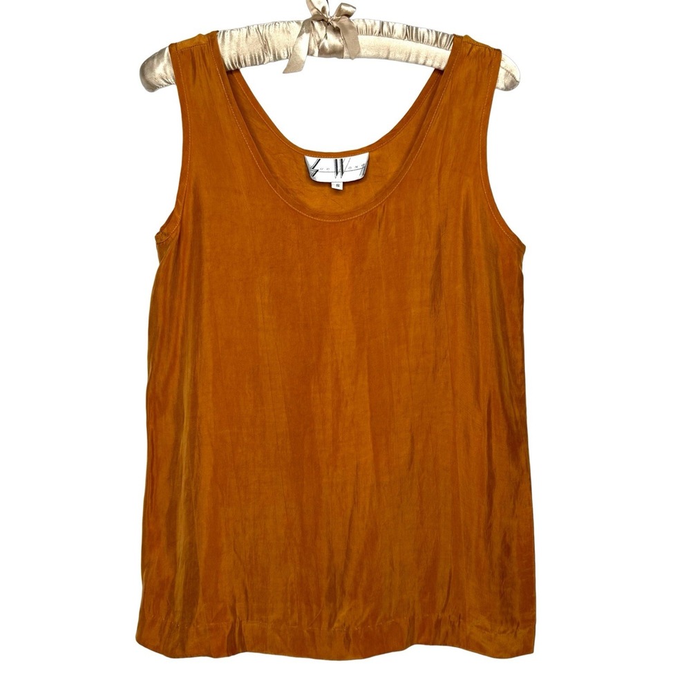 Vintage Sue Wong Silky Satin Tank Top S Rust Crinkle Minimalist Made In USA